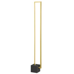 Modern, golden floor lamp with cubed base