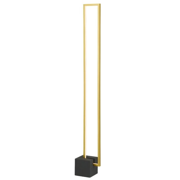 Modern, golden floor lamp with cubed base